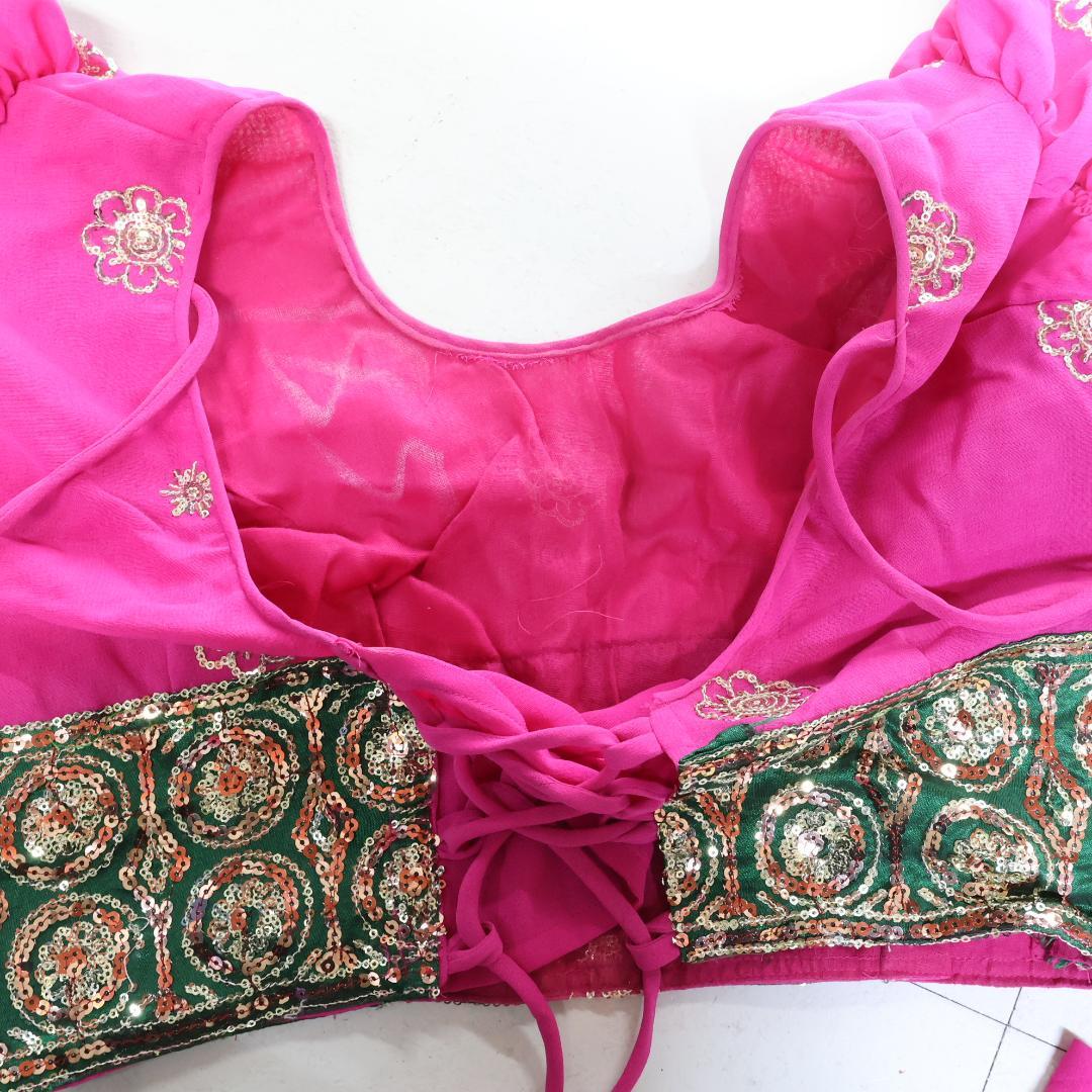 【ベリーダンス用 ボリウッド衣装】ピンク×ゴールド スパンコールラメ チョリ