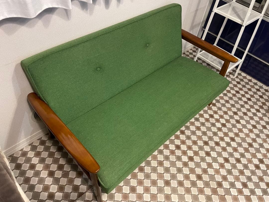 カリモク60 Kチェア 2シーター 希少 タープグリーン 旧ロゴ