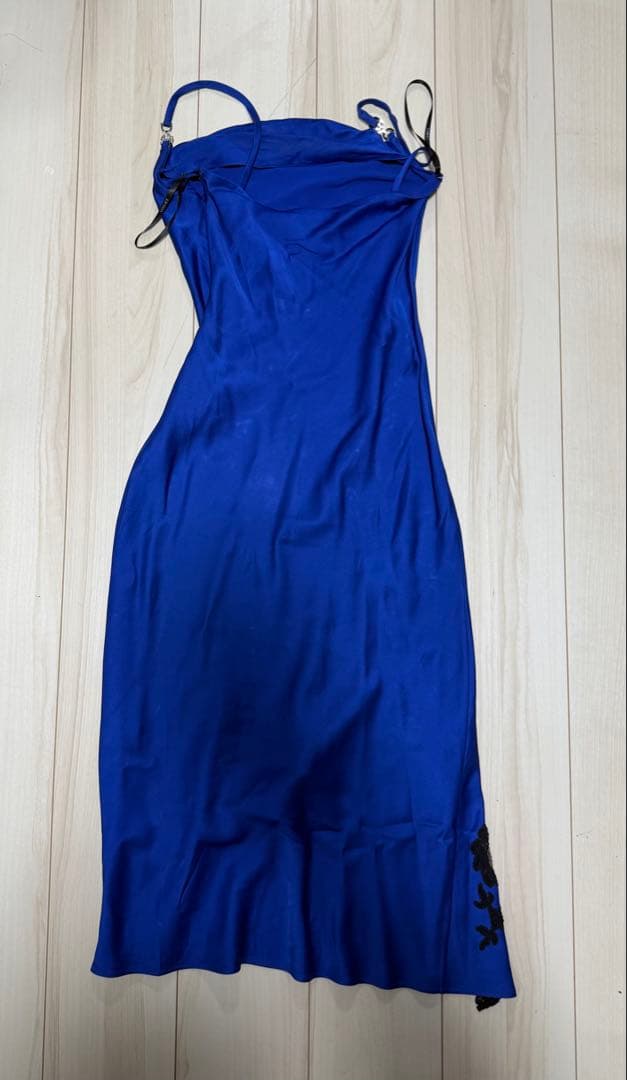 Versace ワンピース　ドレス　レース　サテン地　ブルー　青