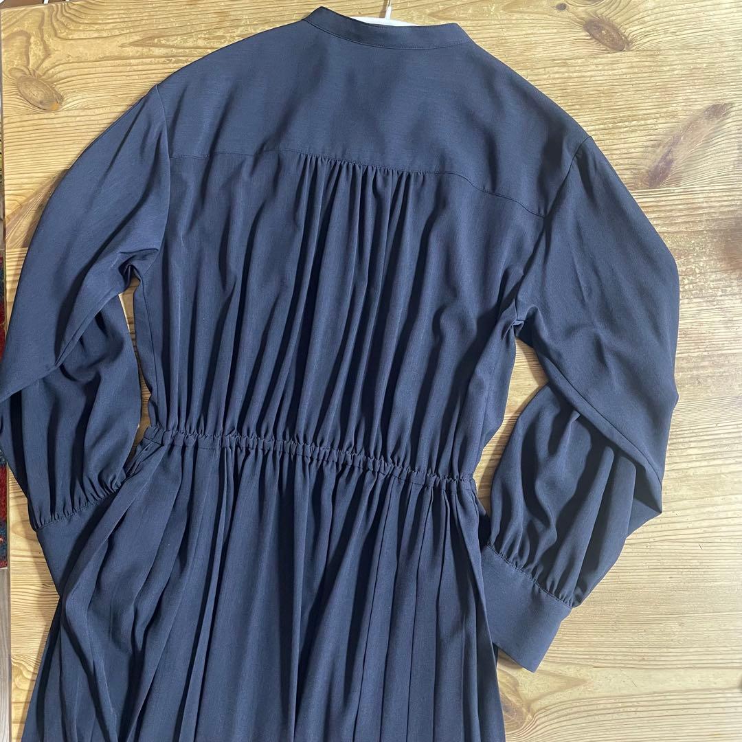 シップス SHIPS バンドカラーサイドプリーツワンピース ネイビー 濃紺 M