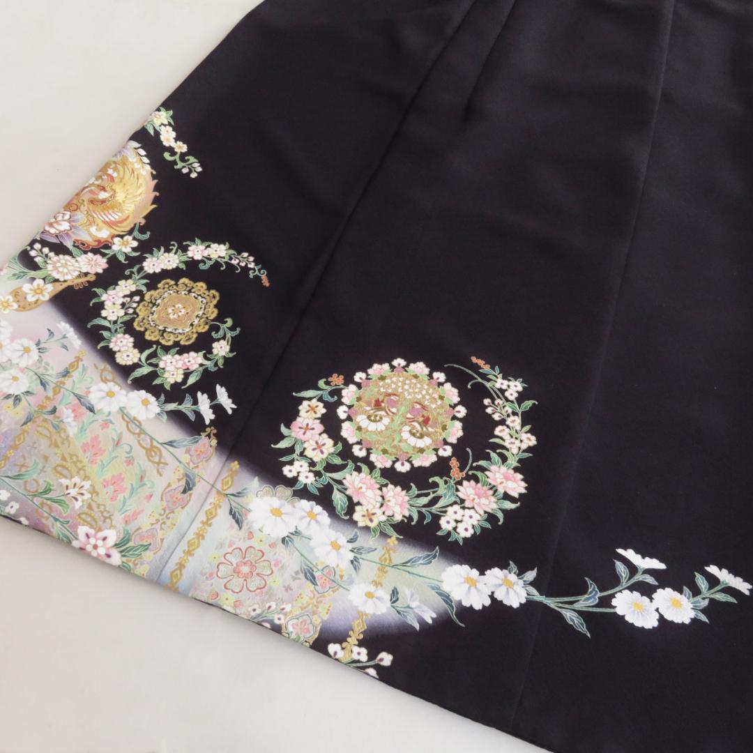 着物リメイク　ワンピース 　黒留袖　駒刺繍　向かい鳥正倉院花文　金彩　ドレス