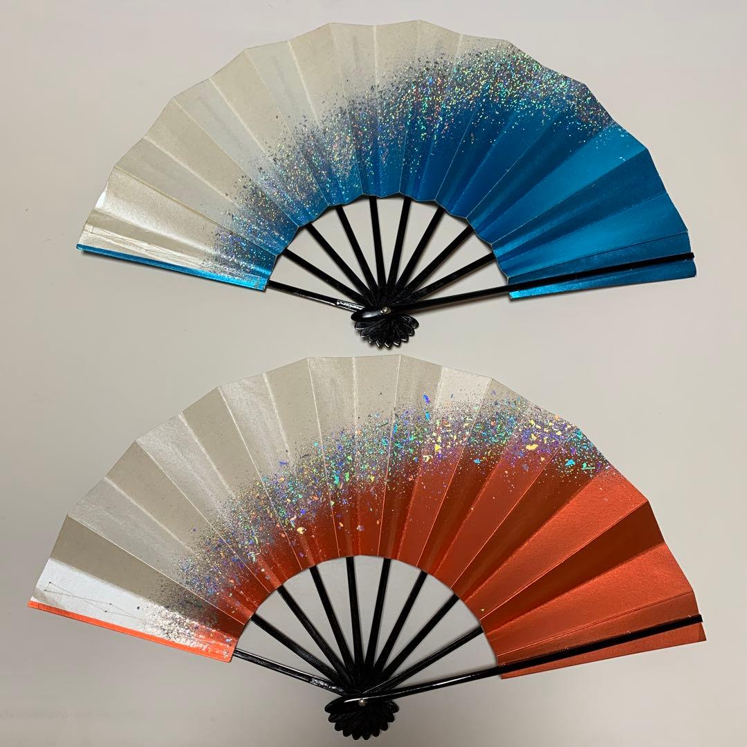舞扇子 4本セット 青 オレンジ グラデーション