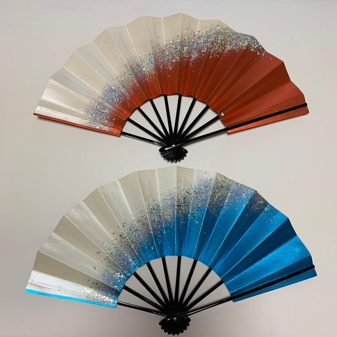 舞扇子 4本セット 青 オレンジ グラデーション