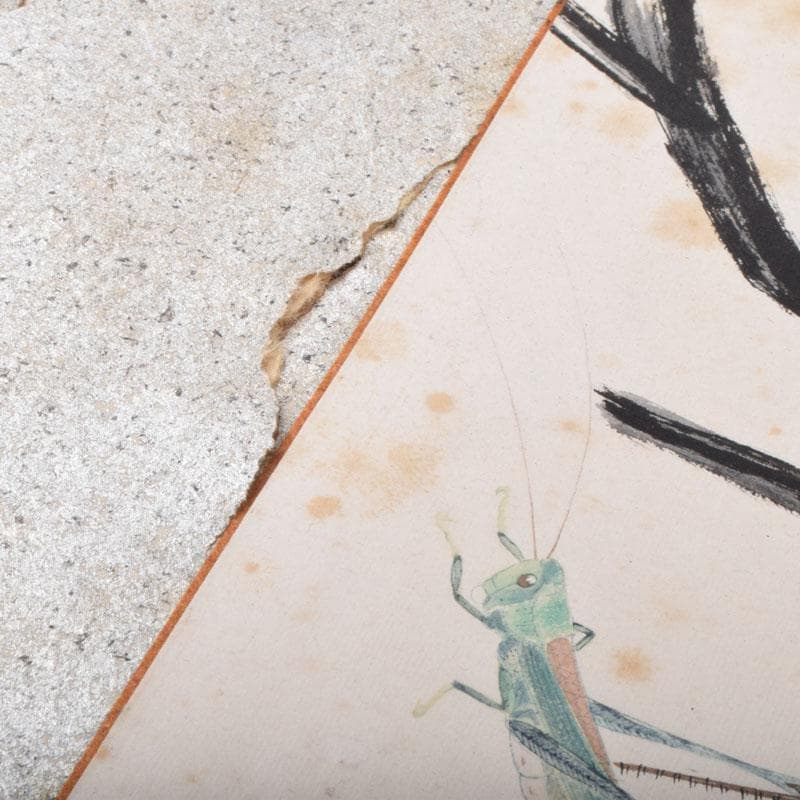 中国　斉白石　水墨画　花昆虫図　額装　N　8565A