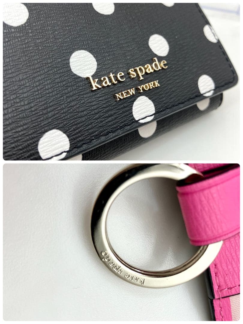 62【極美品/現行】kate spade 6連キーケース p本革ブラック 水玉
