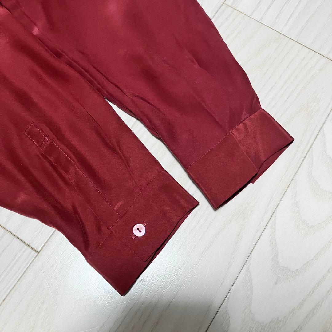 【美品】saqui サキ　洗える　シルクシャツドレス　ワンピース　サテン　赤