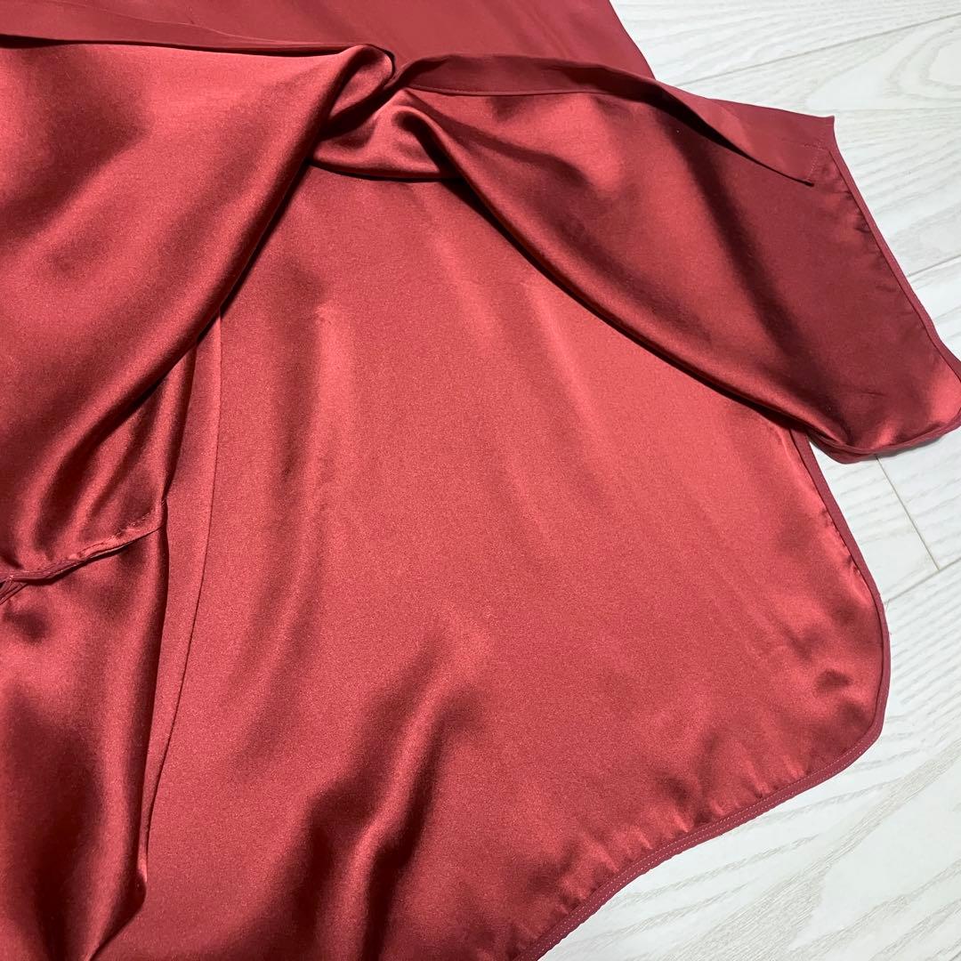 【美品】saqui サキ　洗える　シルクシャツドレス　ワンピース　サテン　赤