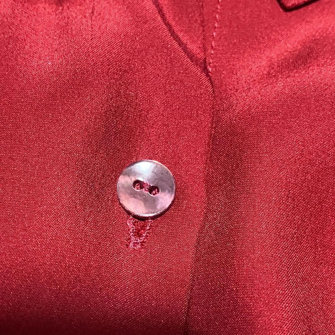 【美品】saqui サキ　洗える　シルクシャツドレス　ワンピース　サテン　赤