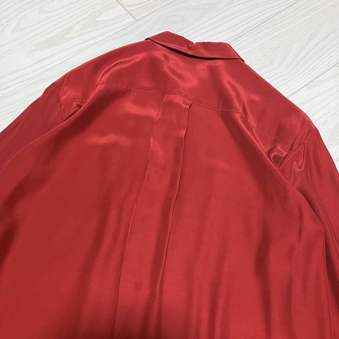 【美品】saqui サキ　洗える　シルクシャツドレス　ワンピース　サテン　赤
