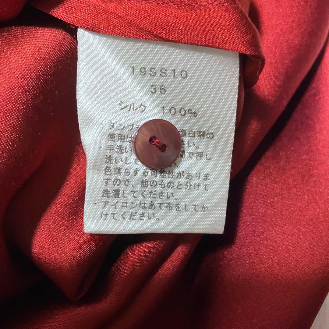 【美品】saqui サキ　洗える　シルクシャツドレス　ワンピース　サテン　赤