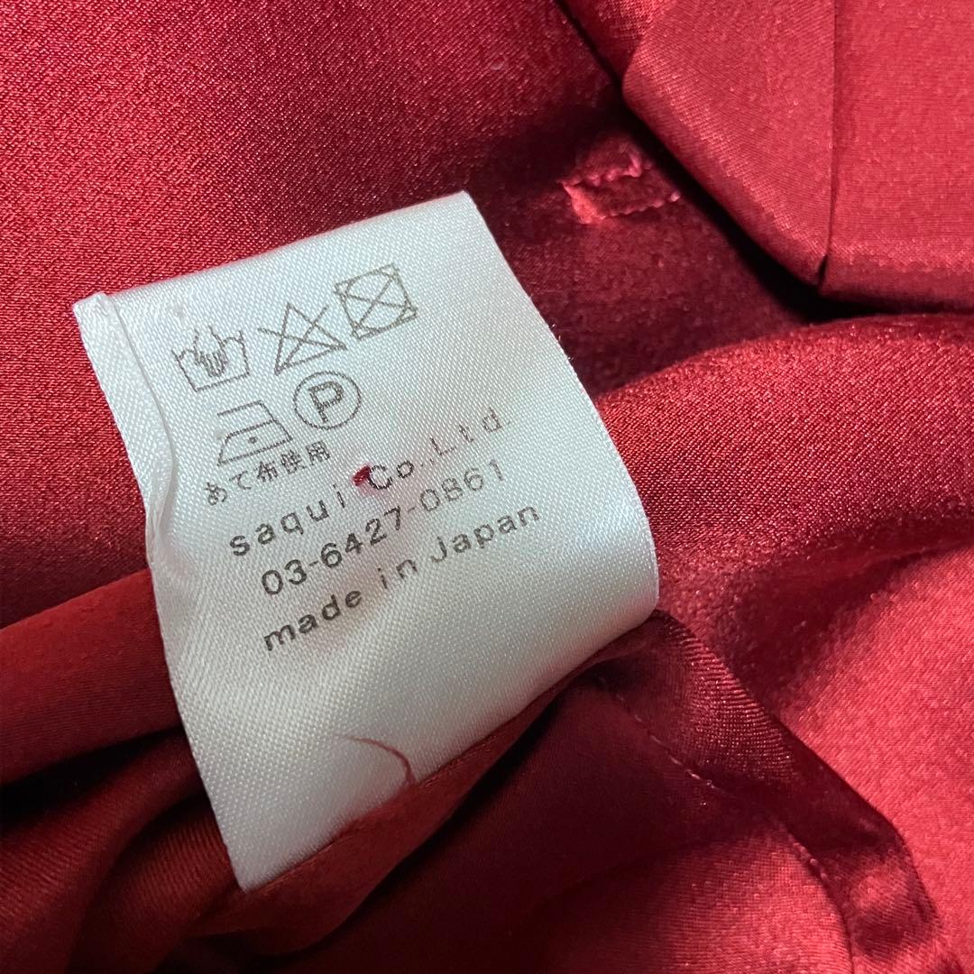 【美品】saqui サキ　洗える　シルクシャツドレス　ワンピース　サテン　赤