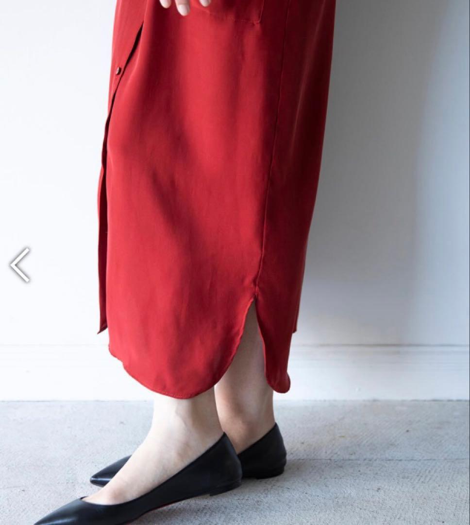 【美品】saqui サキ　洗える　シルクシャツドレス　ワンピース　サテン　赤