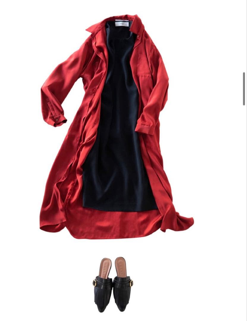 【美品】saqui サキ　洗える　シルクシャツドレス　ワンピース　サテン　赤