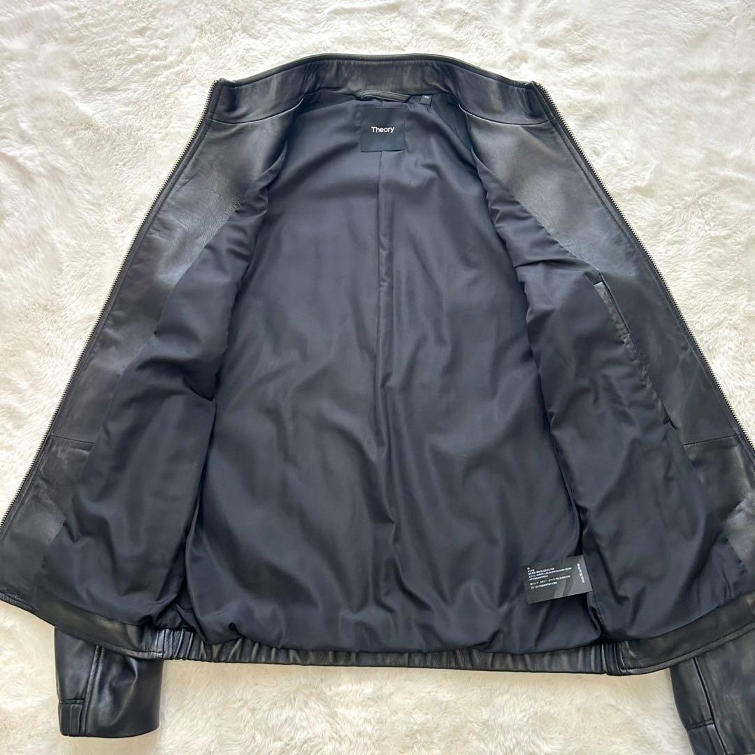 【美品】定価15万Theory 高級 ラムレザージャケットライダース 黒