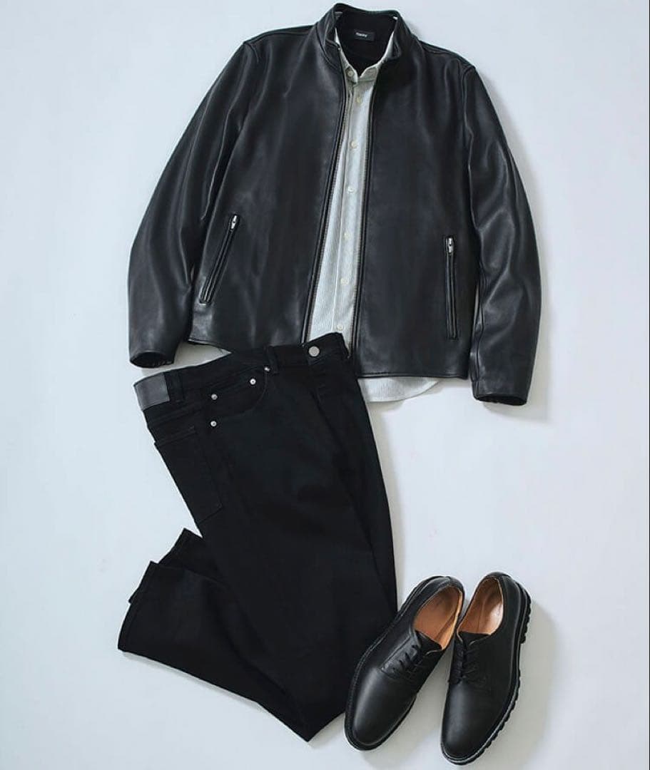 【美品】定価15万Theory 高級 ラムレザージャケットライダース 黒