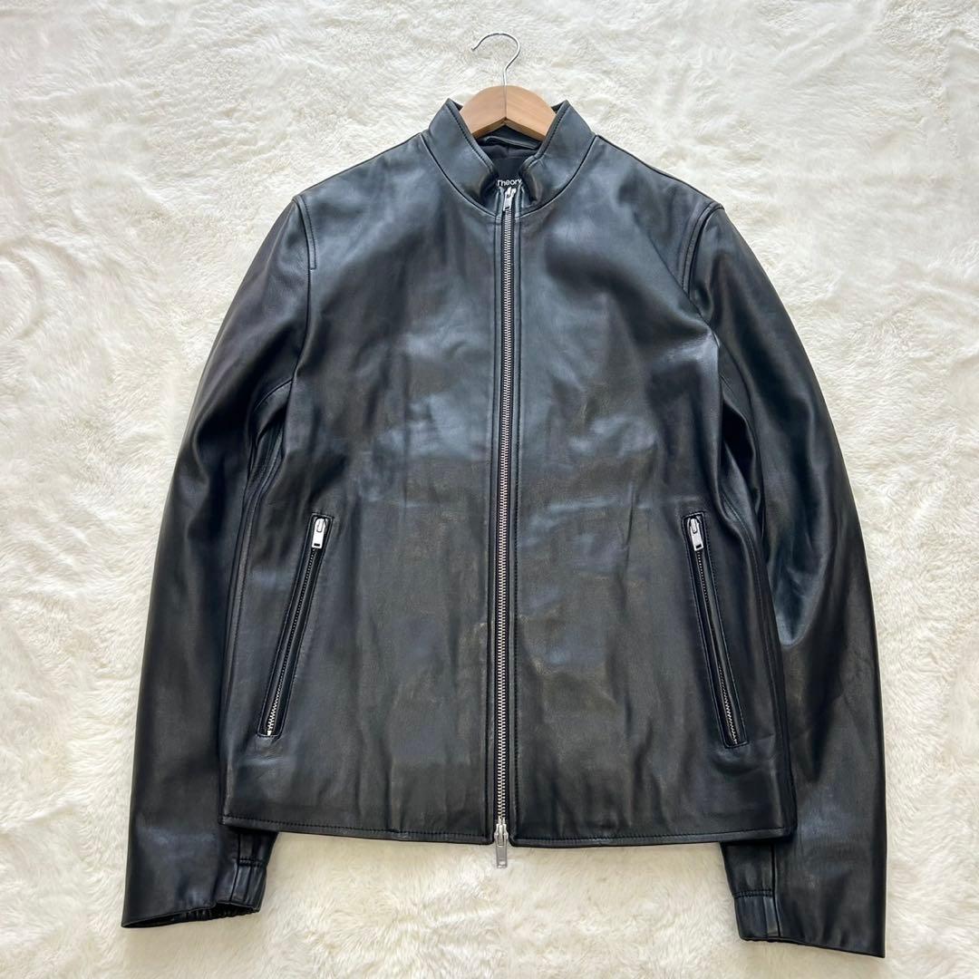 【美品】定価15万Theory 高級 ラムレザージャケットライダース 黒