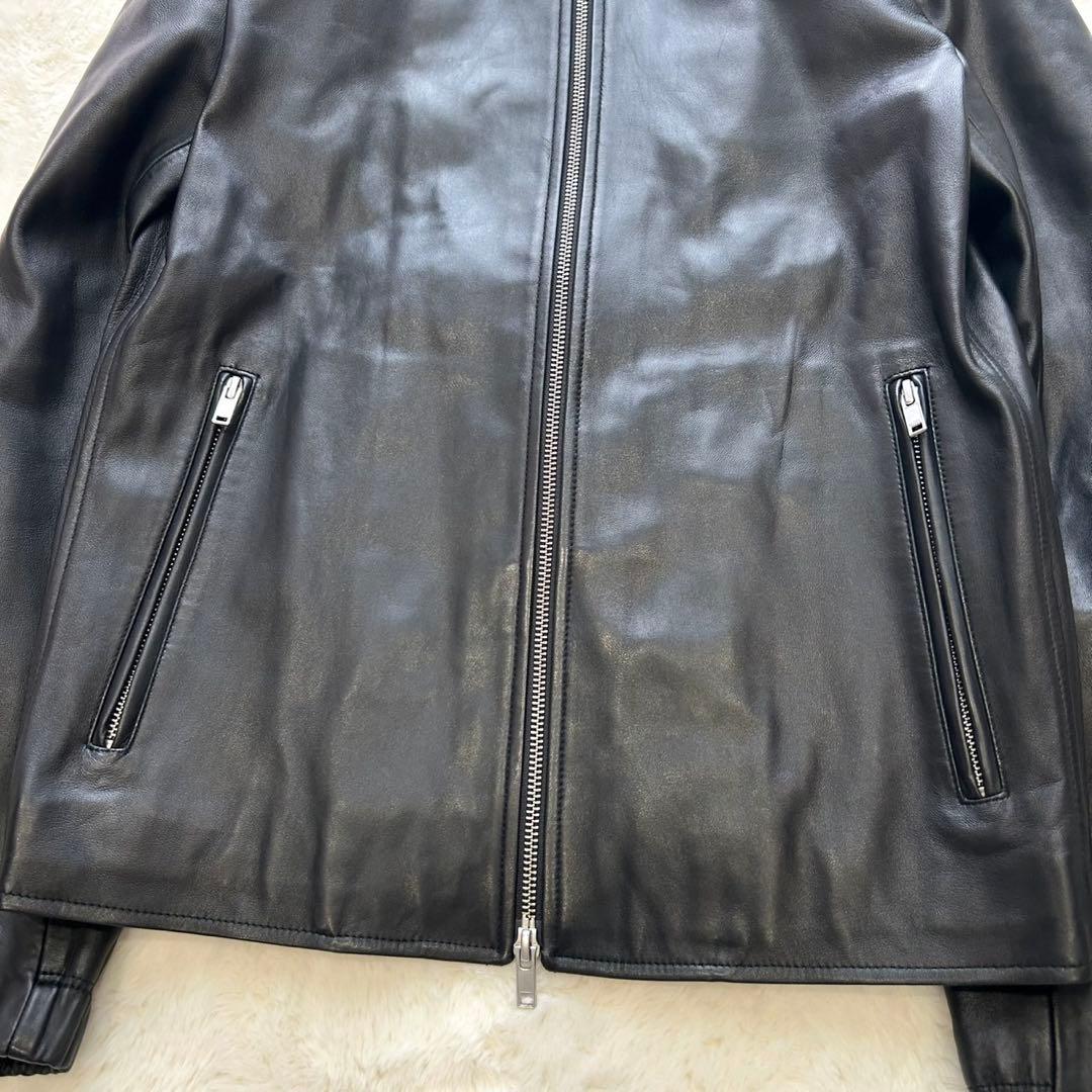 【美品】定価15万Theory 高級 ラムレザージャケットライダース 黒
