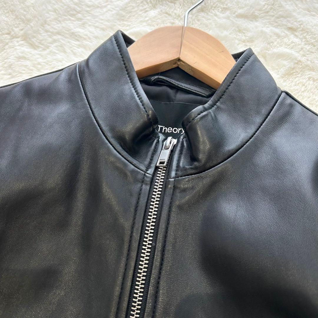 【美品】定価15万Theory 高級 ラムレザージャケットライダース 黒