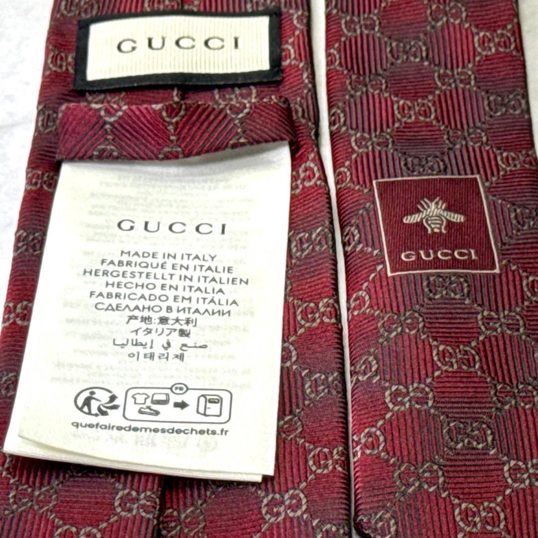 ☆即発 GUCCI GG柄 ネクタイ ボルドー 蜂 Bee シルク 伊製 美品