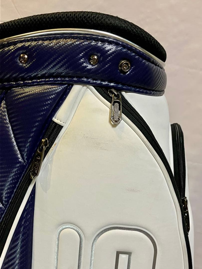 PING キャディバッグ　ネイビー×ホワイト　PING白抜き文字　9型