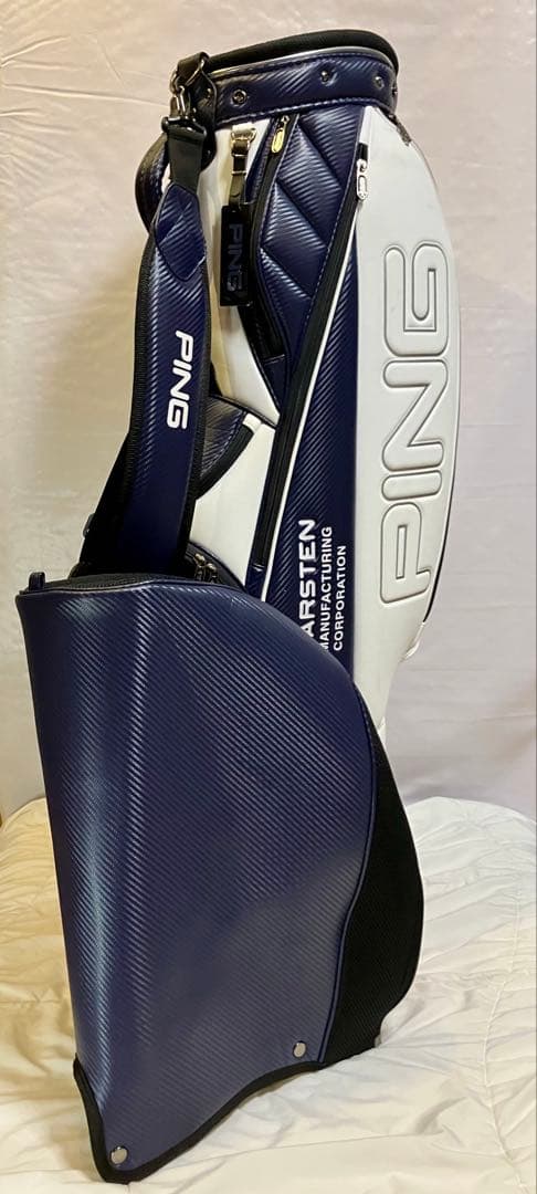 PING キャディバッグ　ネイビー×ホワイト　PING白抜き文字　9型