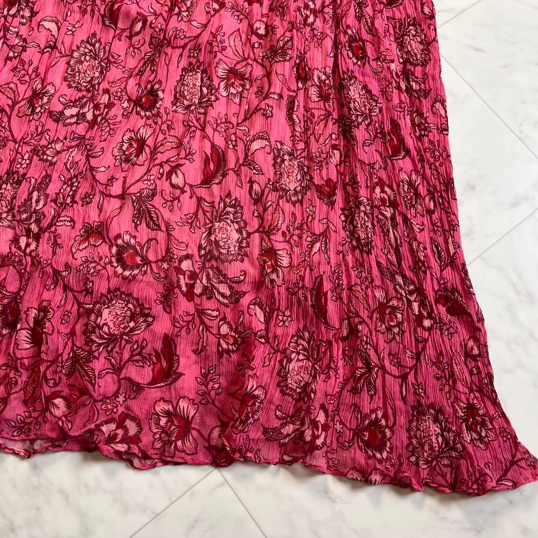 ルルウィルビー 楊柳フラワーリボンワンピース ボウタイ　ピンク 花柄　日本製