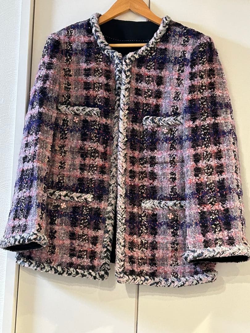 coco風　ツイード チェック柄 woolジャケット