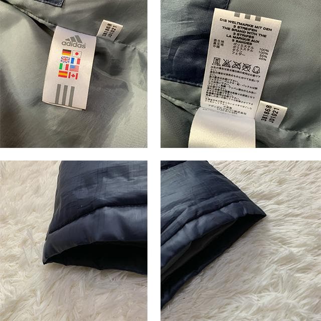 美品✨adidas ダウン ベンチコート M ネイビー 3ストライプ フェザー