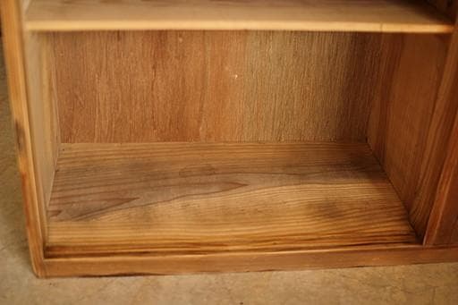 古い木枠のモールガラス戸棚　収納棚　食器棚　本棚　キャビネット　古家具