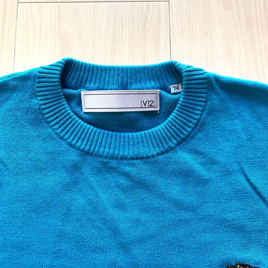 【美品】V12 LION CREW ワッペンニットセーター Mサイズ メンズ