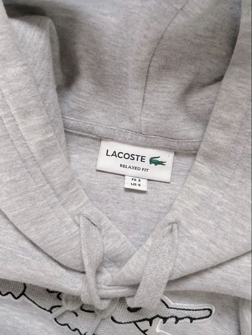 美品　ラコステ　パーカー　スウェット　ビッグロゴ　刺繍　ワニ　グレー　M相当