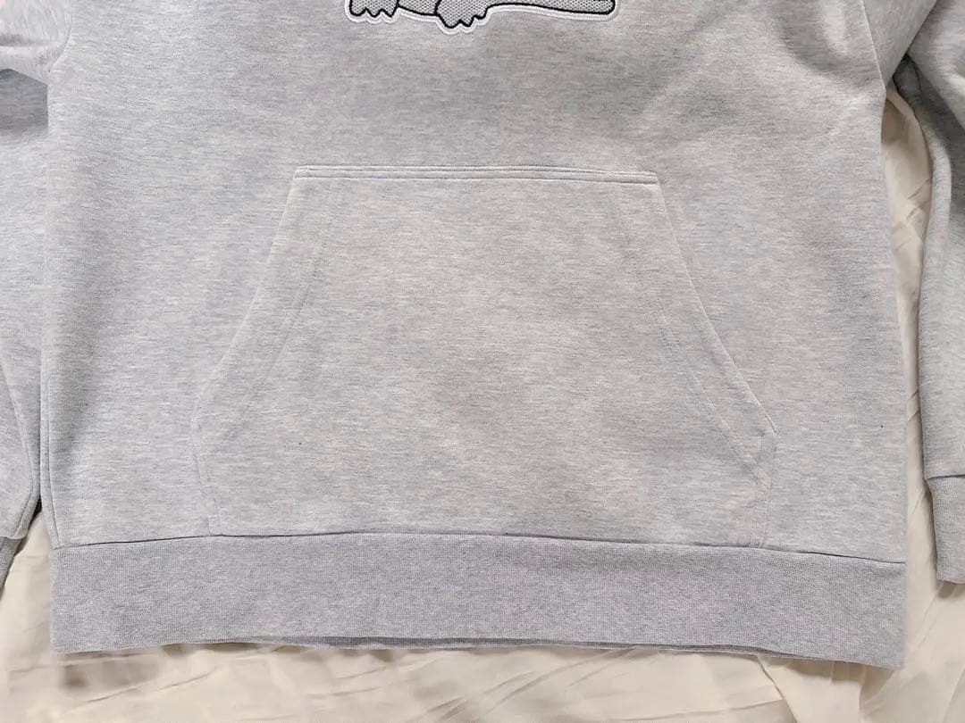 美品　ラコステ　パーカー　スウェット　ビッグロゴ　刺繍　ワニ　グレー　M相当
