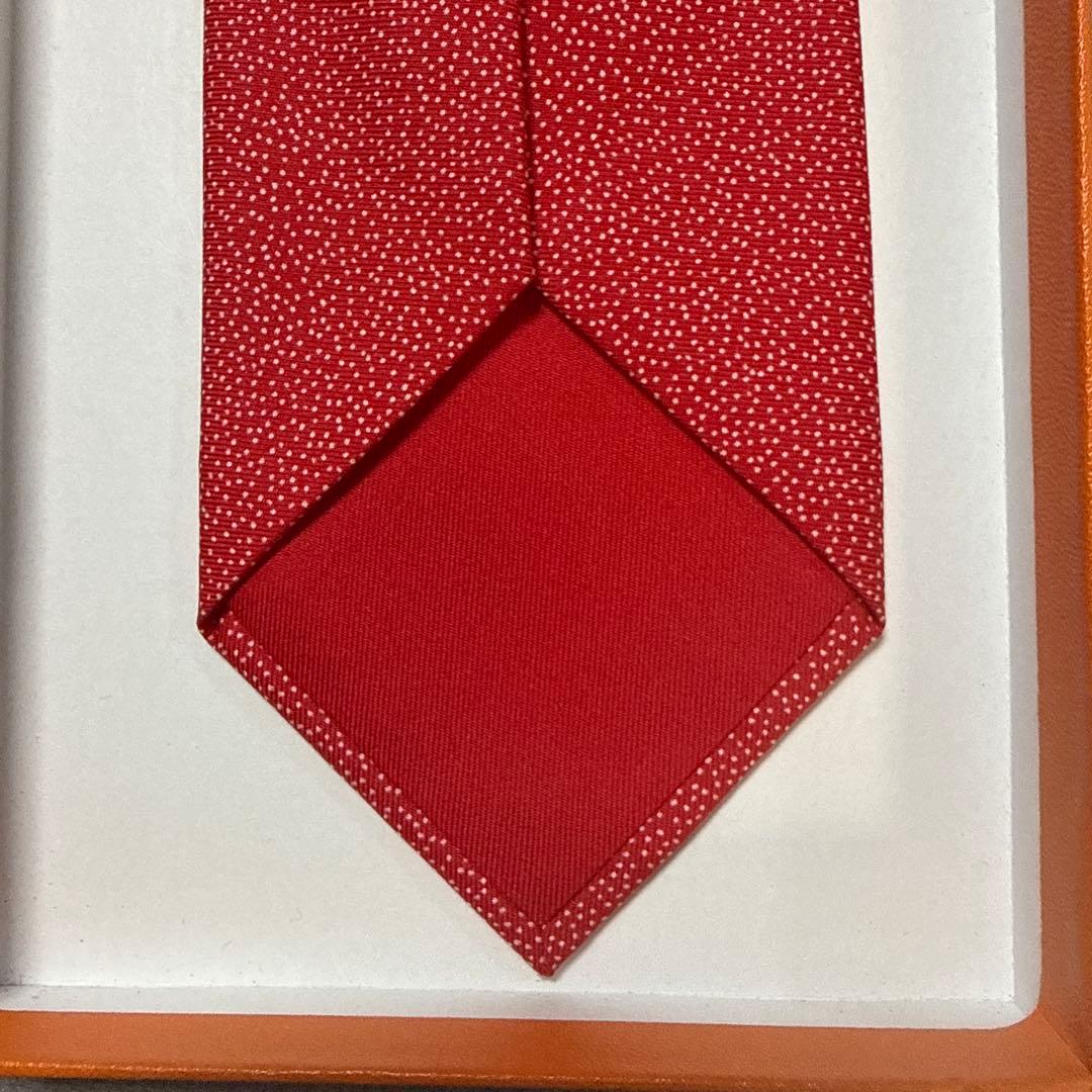 美品　エルメス　ネクタイ　赤　ピンドット　シルクジャガード　派手　結婚式