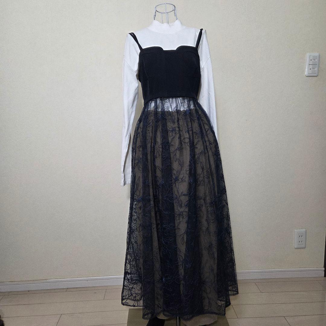 リリーブラウン　コラボ　シャツコンビワンピース　フリーサイズ　ブルー