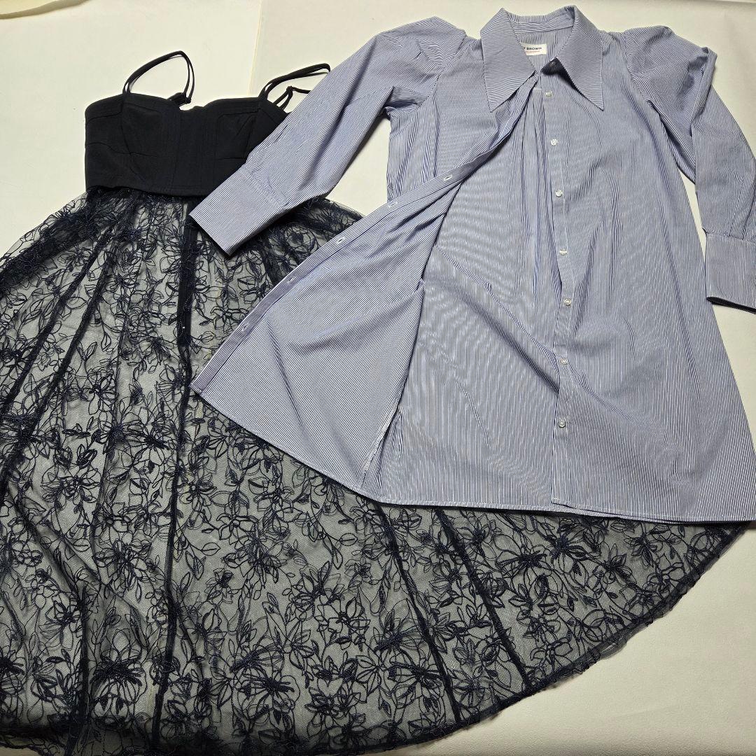 リリーブラウン　コラボ　シャツコンビワンピース　フリーサイズ　ブルー