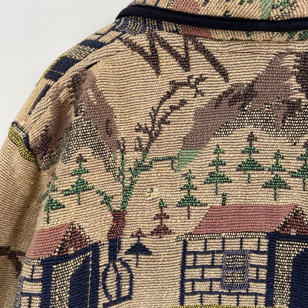 古着 NEW IDENTITY ゴブランジャケット 鹿 風景 コンチョボタン