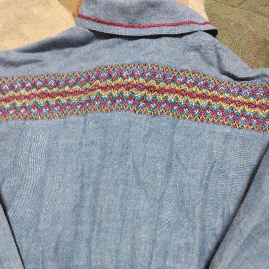 お値下　ピンクハウス系　アツキオオニシ　青色刺繍入り長袖シャツワンピース