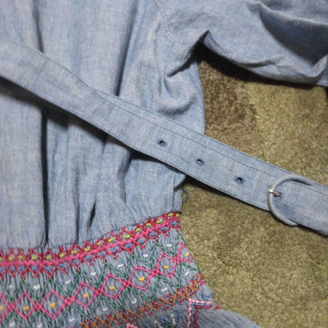 お値下　ピンクハウス系　アツキオオニシ　青色刺繍入り長袖シャツワンピース