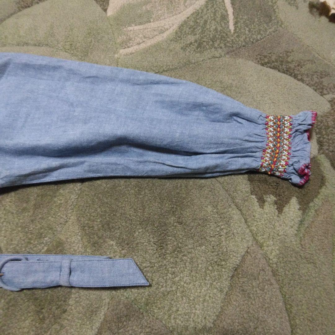 お値下　ピンクハウス系　アツキオオニシ　青色刺繍入り長袖シャツワンピース