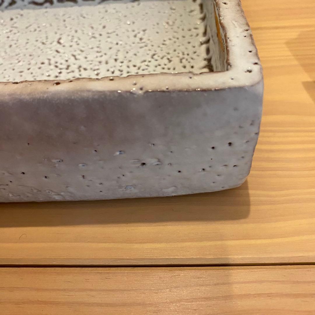 【萩焼】三輪栄造　長角皿 共箱共布付き