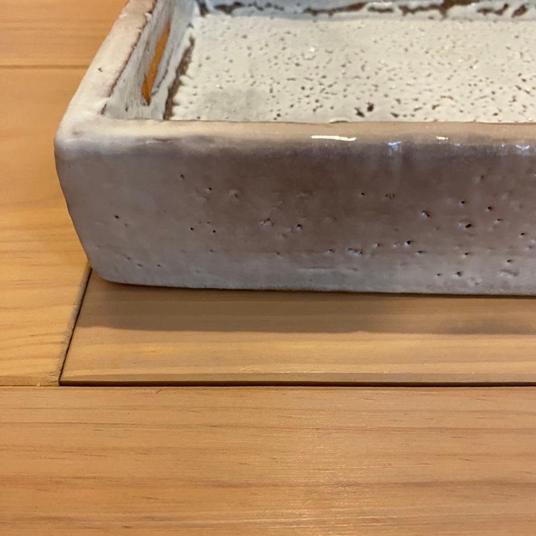 【萩焼】三輪栄造　長角皿 共箱共布付き