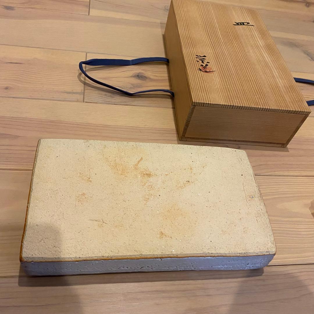 【萩焼】三輪栄造　長角皿 共箱共布付き