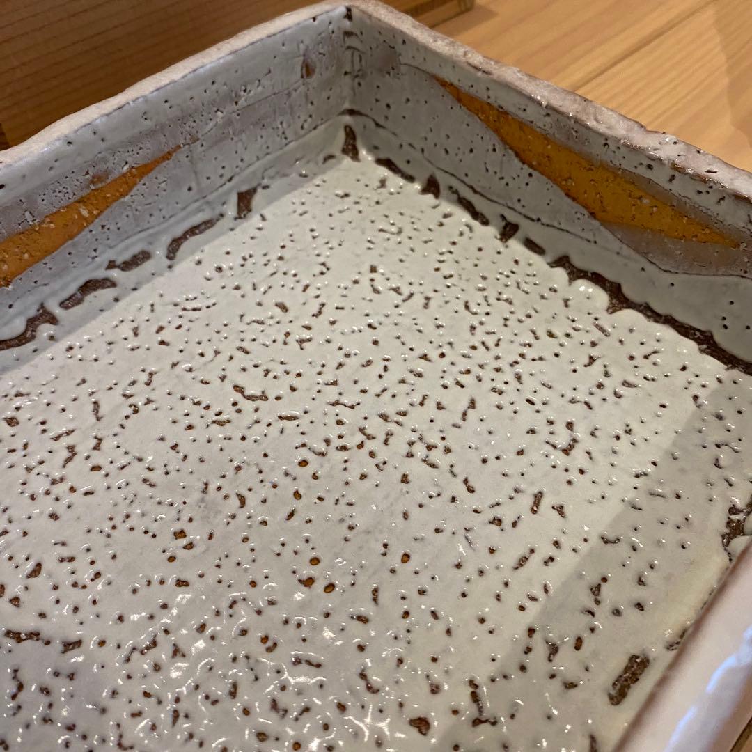 【萩焼】三輪栄造　長角皿 共箱共布付き