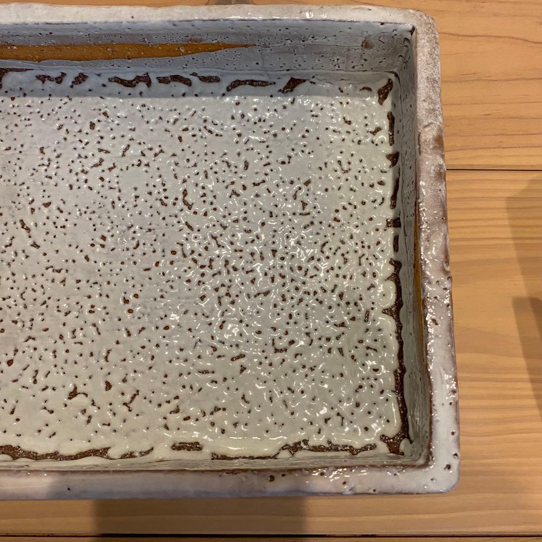 【萩焼】三輪栄造　長角皿 共箱共布付き