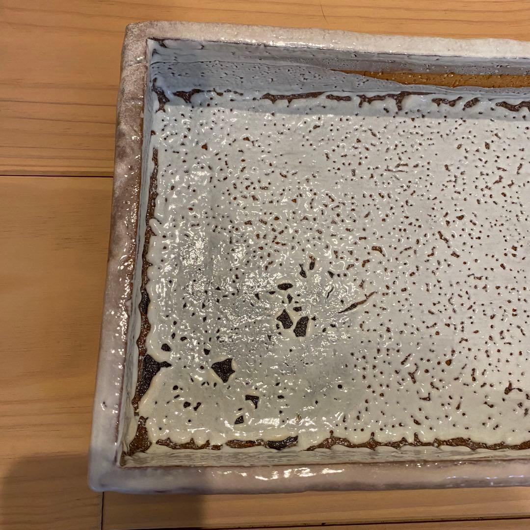 【萩焼】三輪栄造　長角皿 共箱共布付き