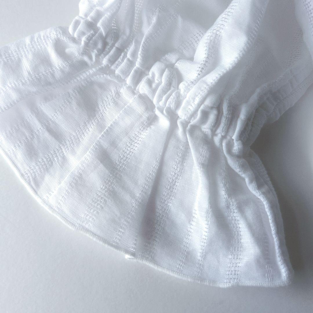美品23区　リネンコットンフリルリボンブラウス　麻綿　ホワイト　サイズ38