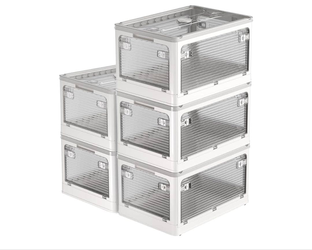 ✨新品✨【5個セット】収納ボックス 白 折り畳み 蓋付き 積み重ね 収納ケース