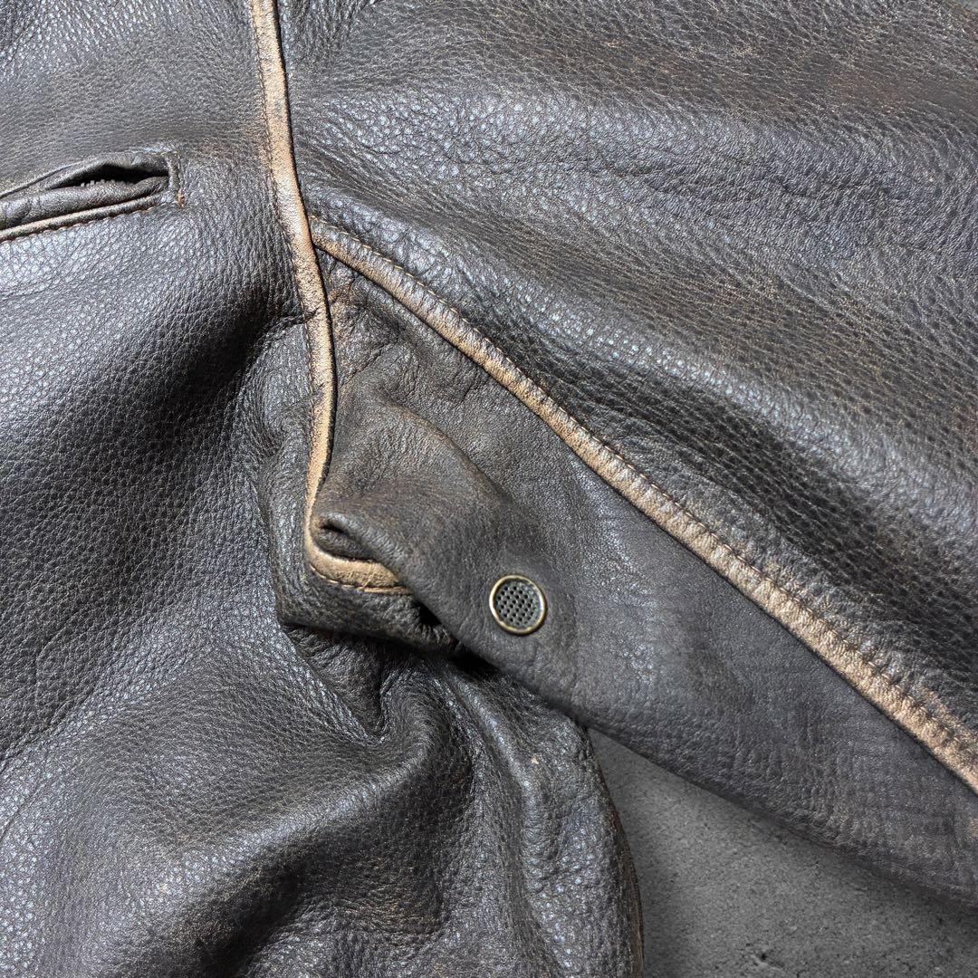 レザースウィングトップXL相当短丈裏地チェックブラウンドリズラー襟付きシングル