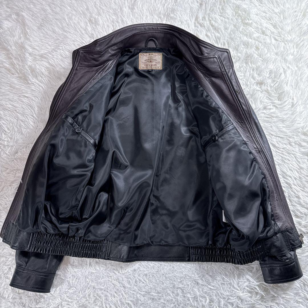 【ヴィンテージ】レザー 短丈ブルゾン フライトジャケット ブラック M 90s