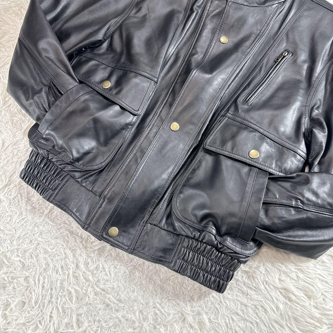 【ヴィンテージ】レザー 短丈ブルゾン フライトジャケット ブラック M 90s